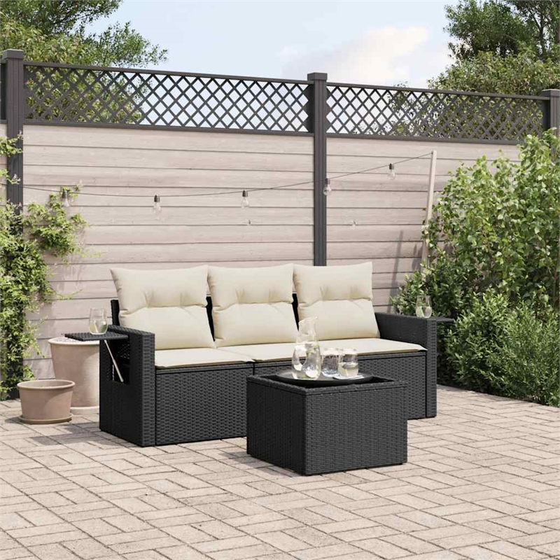vidaXL 4 Piece Steel Medium Sofa Set in Black
