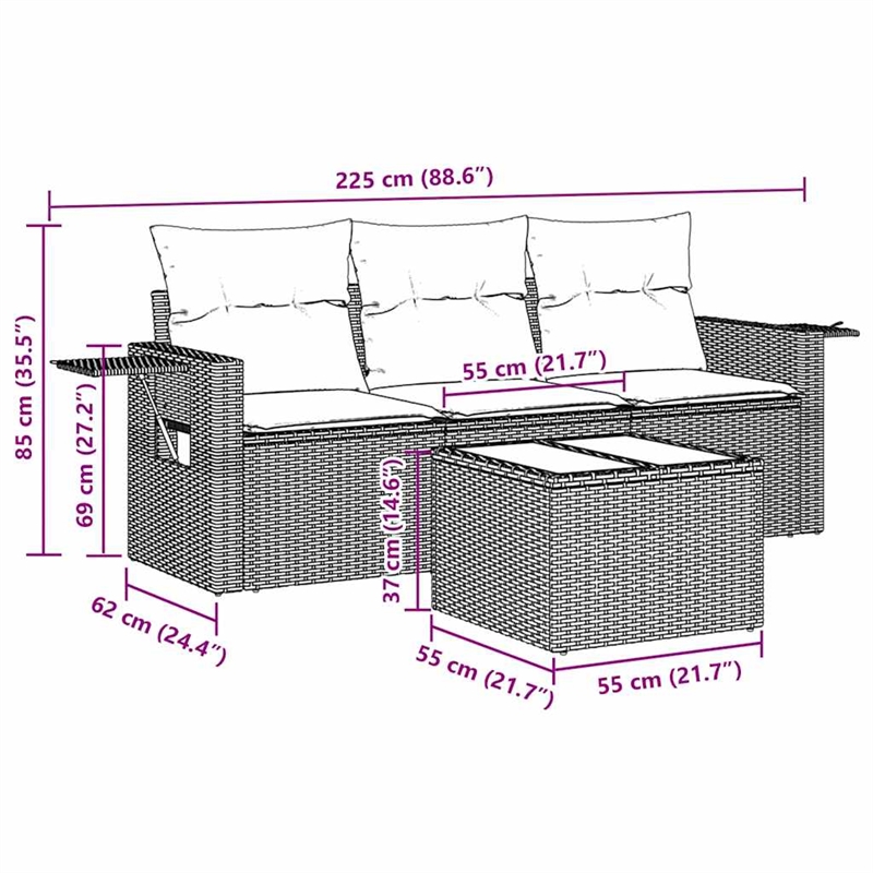 vidaXL 4 Piece Steel Medium Sofa Set in Black