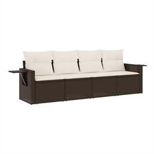 vidaXL 4 Piece Poly Rattan Sofa Set in White/Brown/Cream
