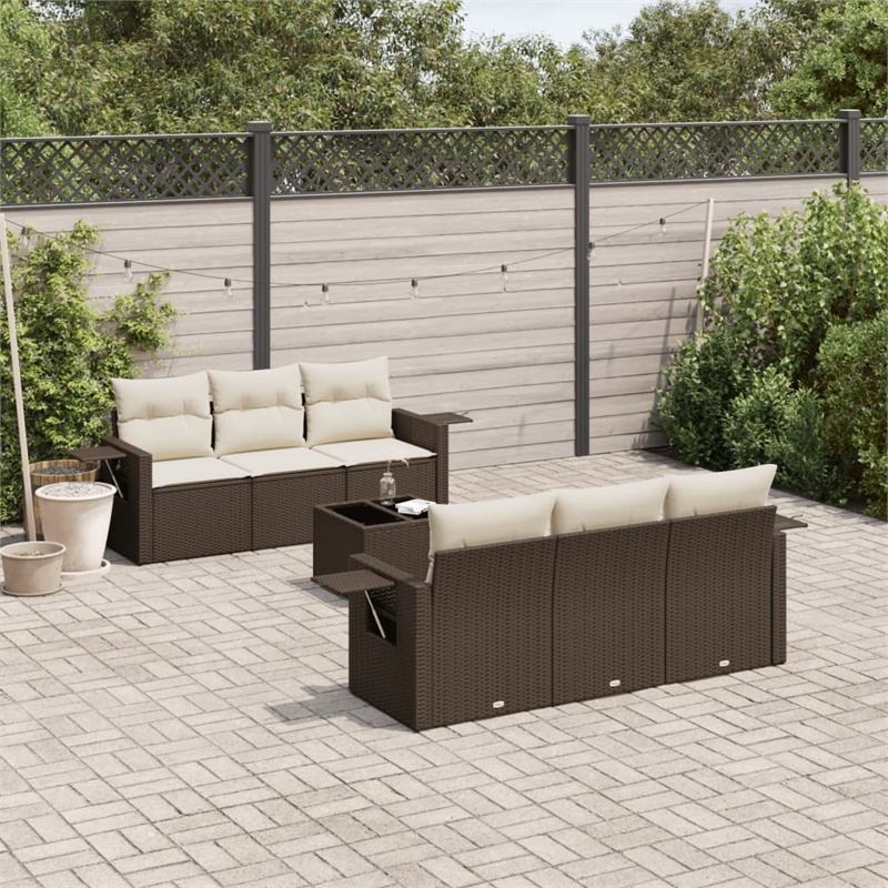 vidaXL 7 Piece Poly Rattan Sofa Set in White/Brown/Cream