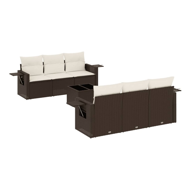 vidaXL 7 Piece Poly Rattan Sofa Set in White/Brown/Cream