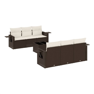 vidaXL 7 Piece Poly Rattan Sofa Set in White/Brown/Cream