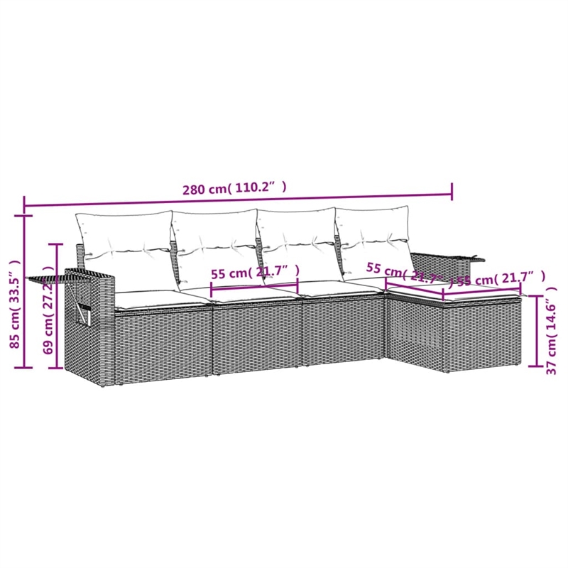 vidaXL 5 Piece Steel Sofa Set in Brown
