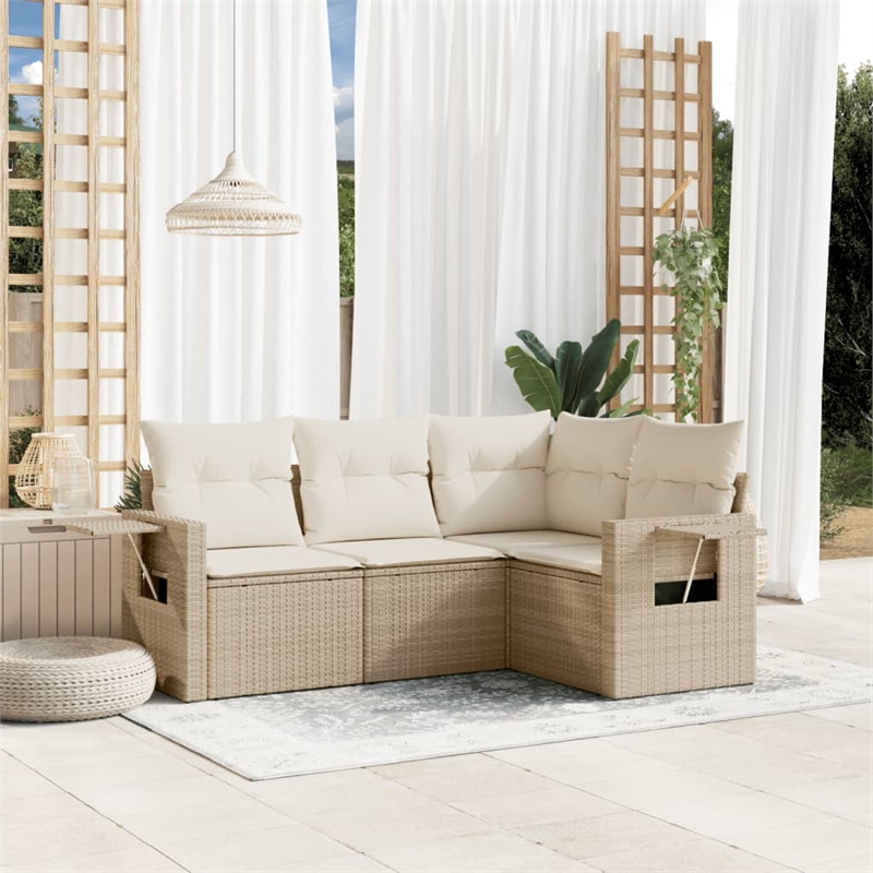 vidaXL 4 Piece Steel Medium Sofa Set in Beige