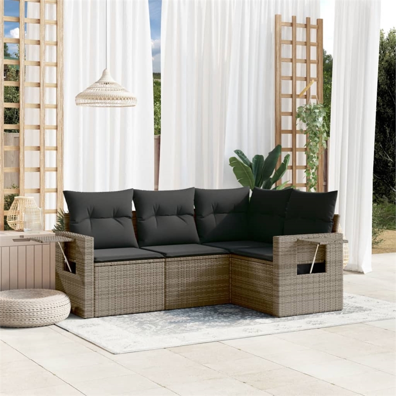 vidaXL 4 Piece Poly Rattan Sofa Set in Gray