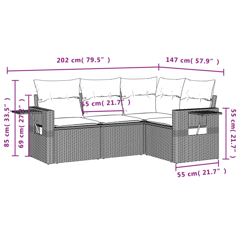 vidaXL 4 Piece Poly Rattan Sofa Set in Gray