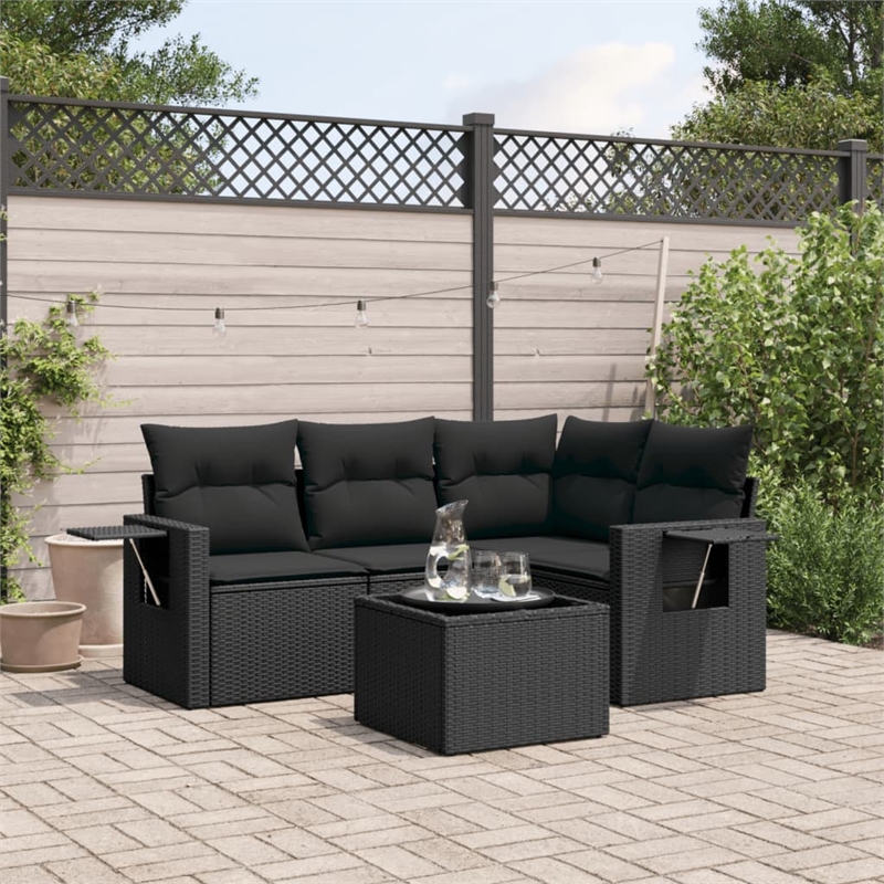 vidaXL 5 Piece Steel Large Sofa Set in Black