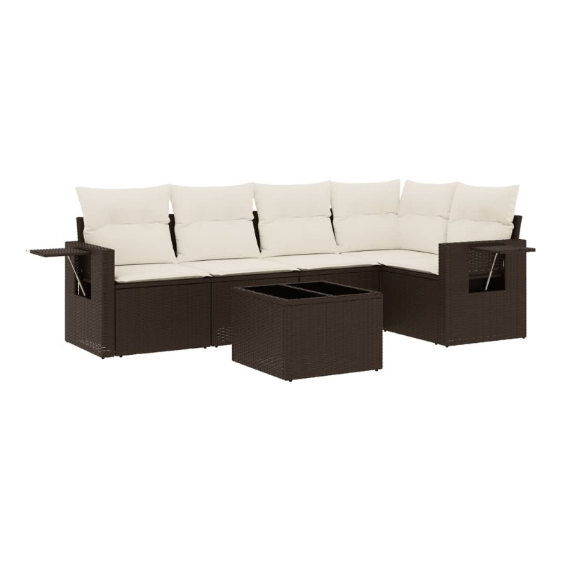 vidaXL 6 Piece Steel Large Sofa Set in White/Brown/Cream