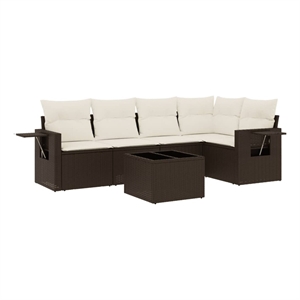 vidaXL 6 Piece Steel Large Sofa Set in White/Brown/Cream