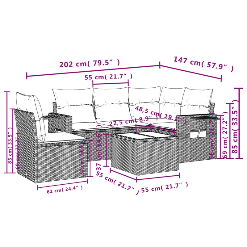 vidaXL 6 Piece Steel Sofa Set in Gray