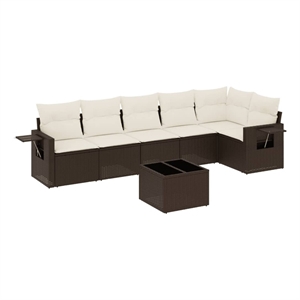 vidaXL 7 Piece Poly Rattan Sofa Set in White/Brown/Cream