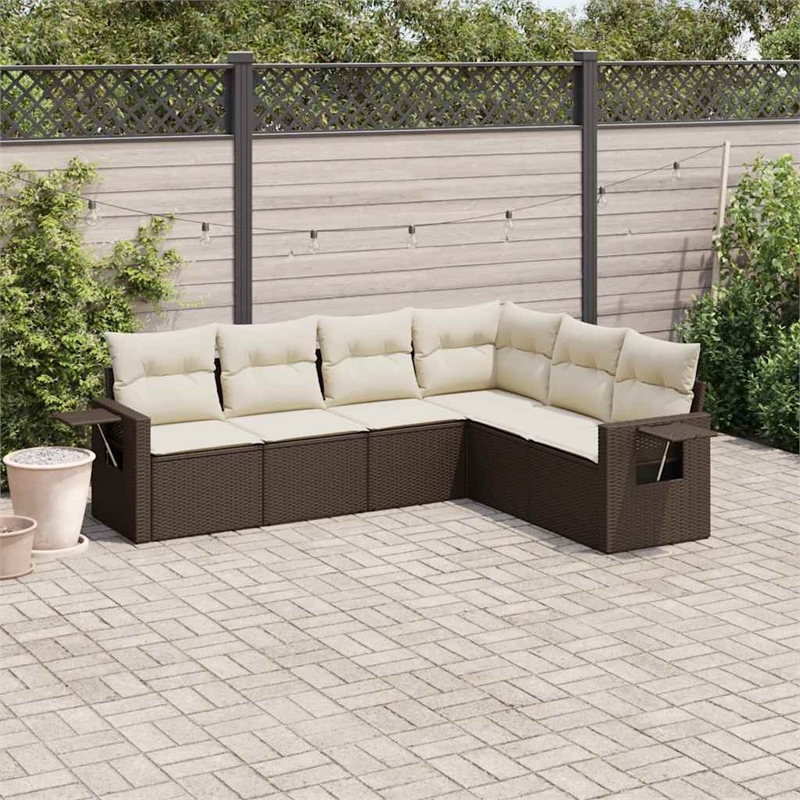vidaXL 6 Piece Steel Large Sofa Set in Brown