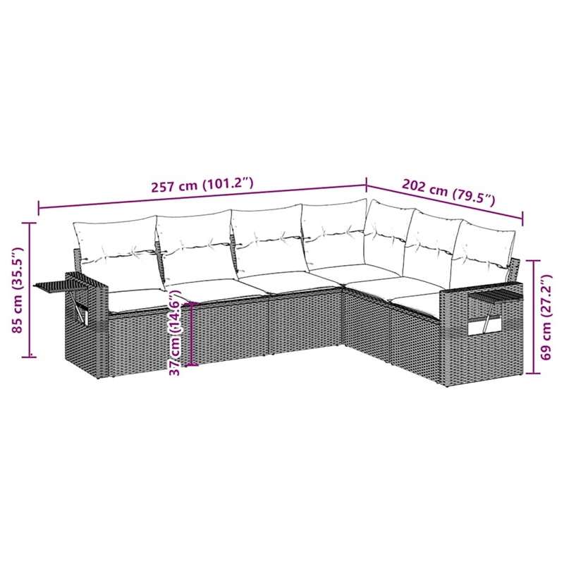vidaXL 6 Piece Steel Large Sofa Set in Brown