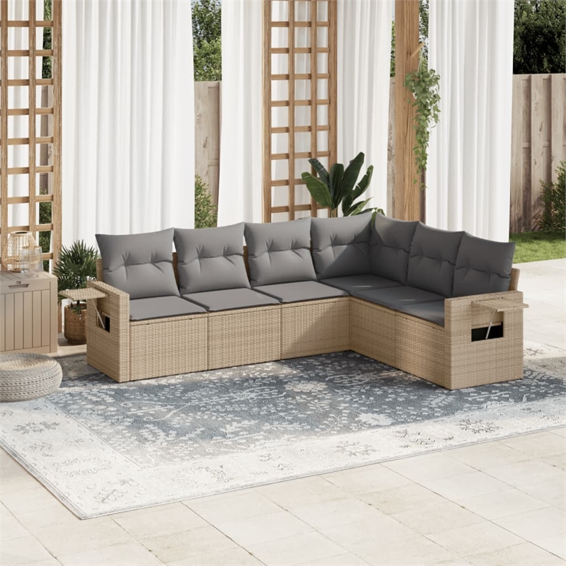 vidaXL 6 Piece Poly Rattan Small Sofa Set in Beige