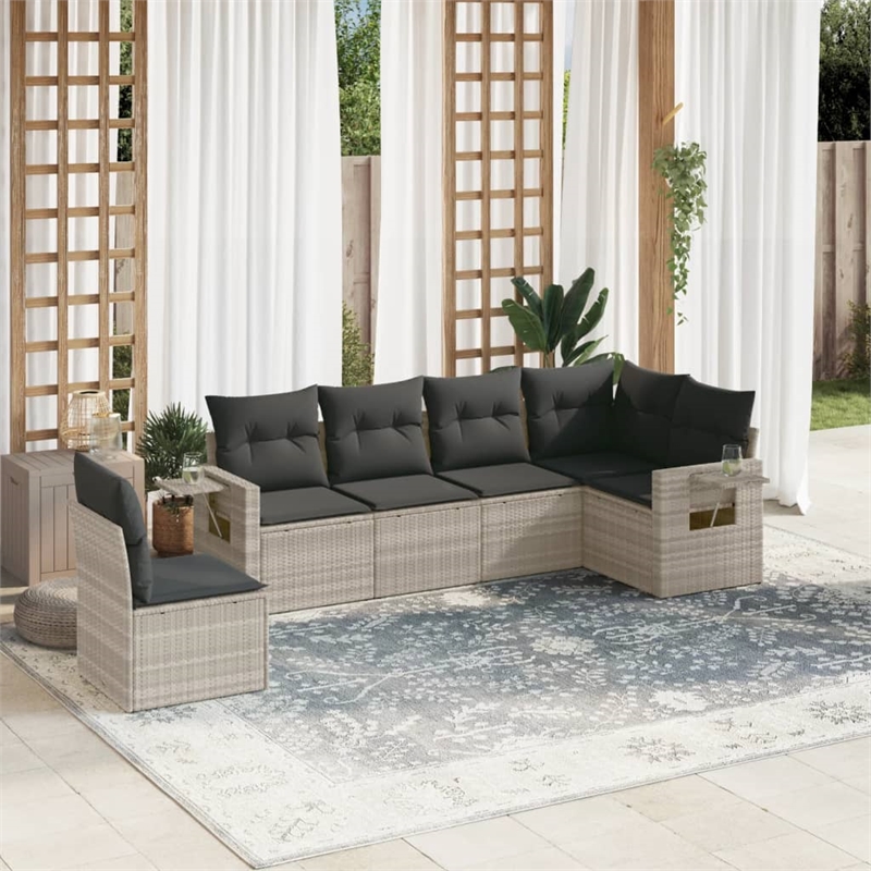 vidaXL 6 Piece Poly Rattan Large Sofa Set in Gray
