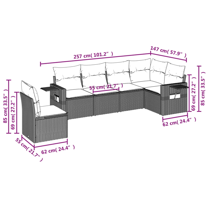 vidaXL 6 Piece Poly Rattan Large Sofa Set in Gray