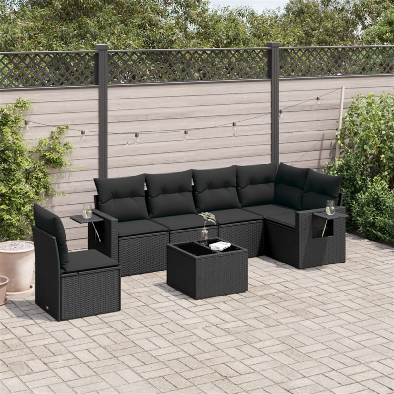 vidaXL 7 Piece Steel Small Sofa Set in Black