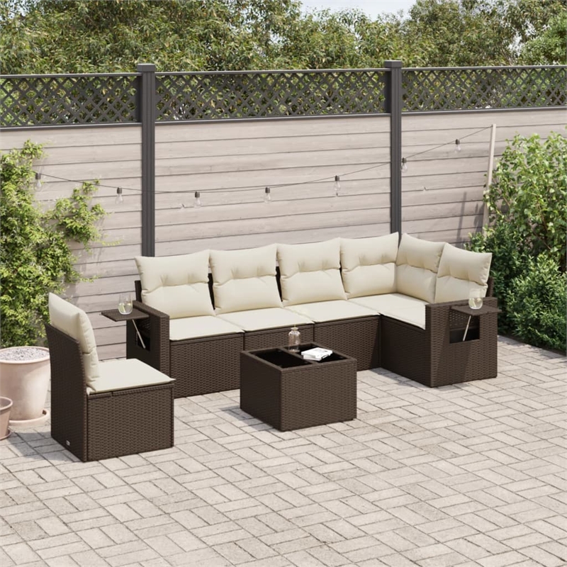 vidaXL 7 Piece Steel Large Sofa Set in Brown