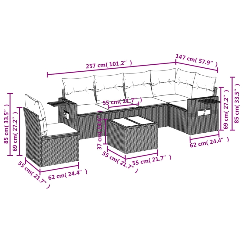 vidaXL 7 Piece Steel Large Sofa Set in Brown