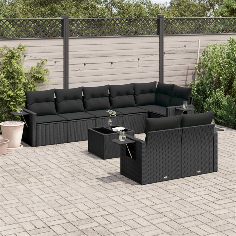 vidaXL 9 Piece Steel Sofa Set in Black