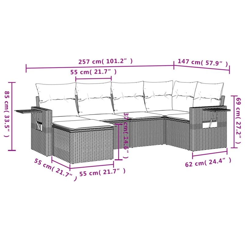 vidaXL 6 Piece Poly Rattan Small Sofa Set in Gray