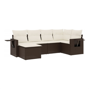 vidaXL 6 Piece Steel Sofa Set in White/Brown/Cream