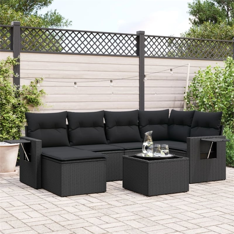 vidaXL 7 Piece Steel Sofa Set in Black