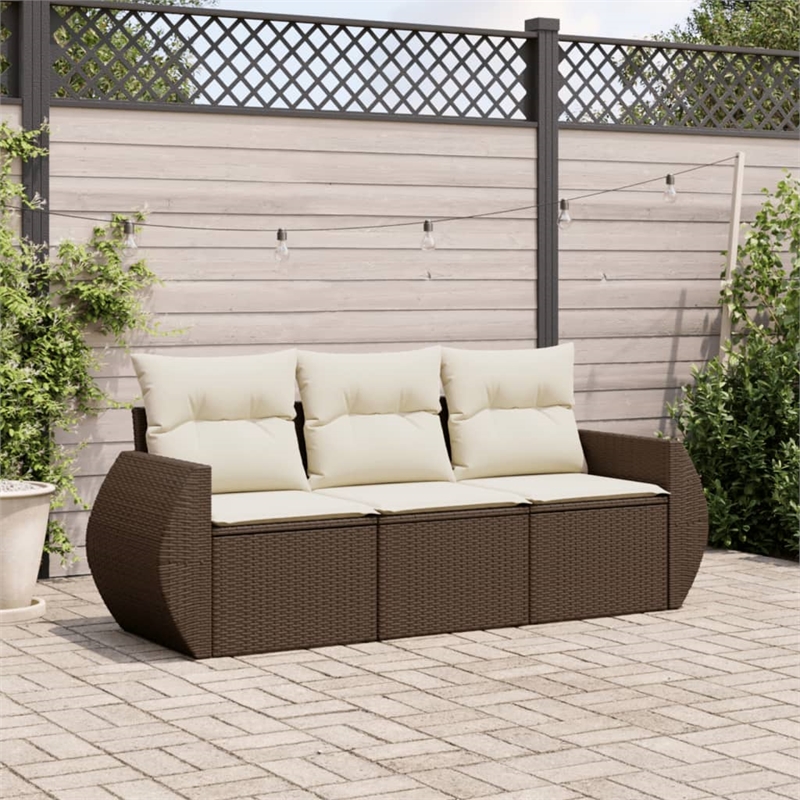 vidaXL 3 Piece Poly Rattan Sofa Set in White/Brown/Cream