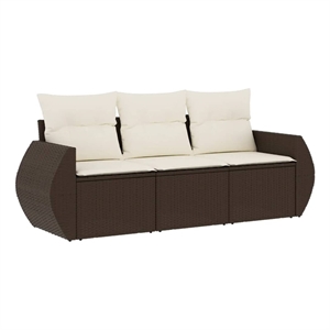 vidaXL 3 Piece Poly Rattan Sofa Set in White/Brown/Cream