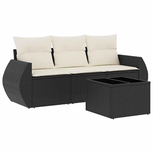 vidaXL 4 Piece Poly Rattan Sofa Set in Black/White/Cream