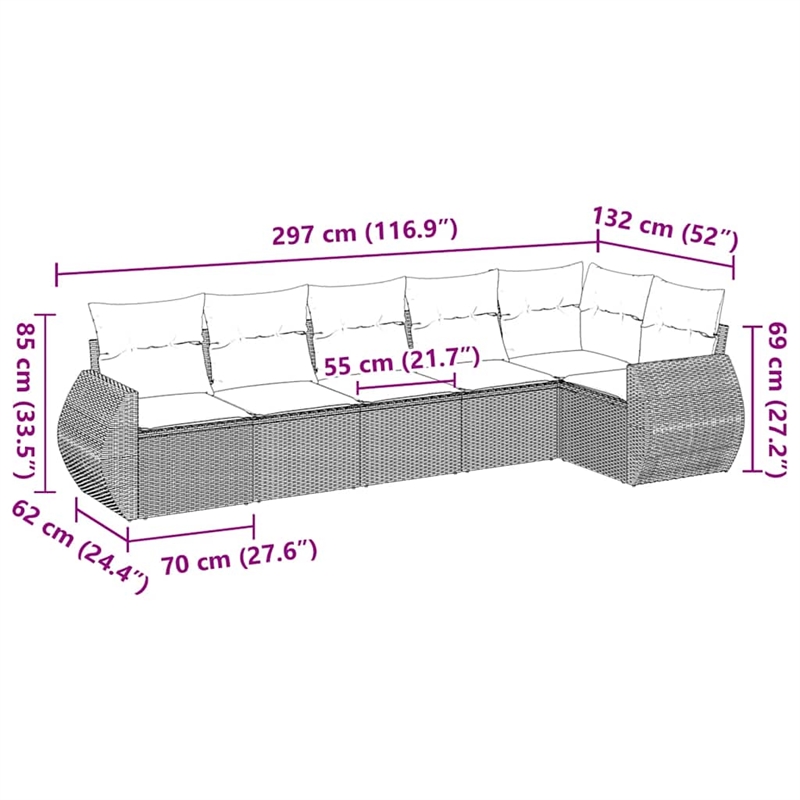 vidaXL 6 Piece Poly Rattan Sofa Set in Black