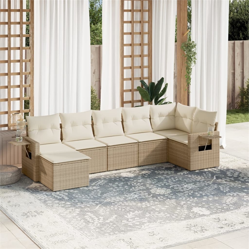 vidaXL 7 Piece Steel Sofa Set in Cream/Beige
