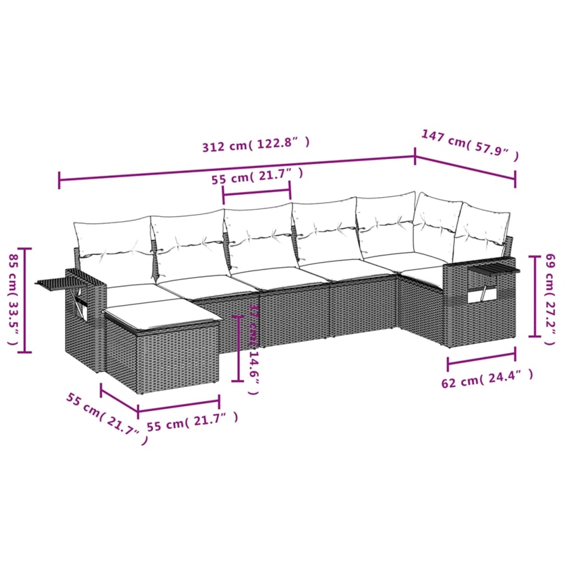 vidaXL Steel Sofa Set in Gray/Beige