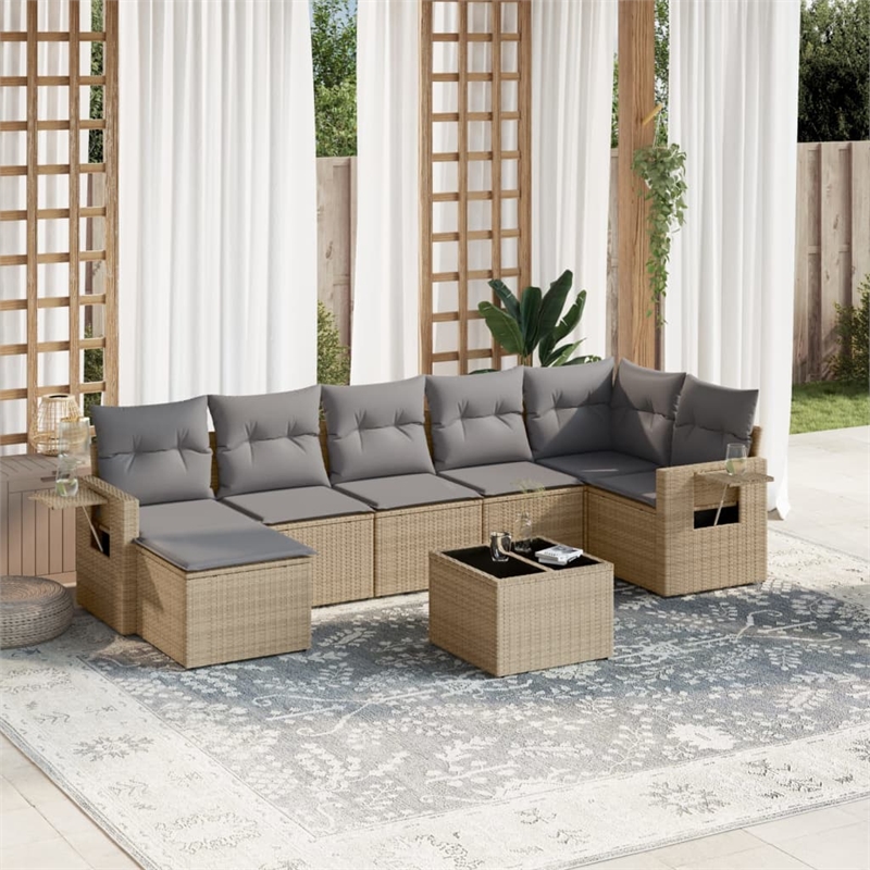 vidaXL 8 Piece Steel Medium Sofa Set in Beige