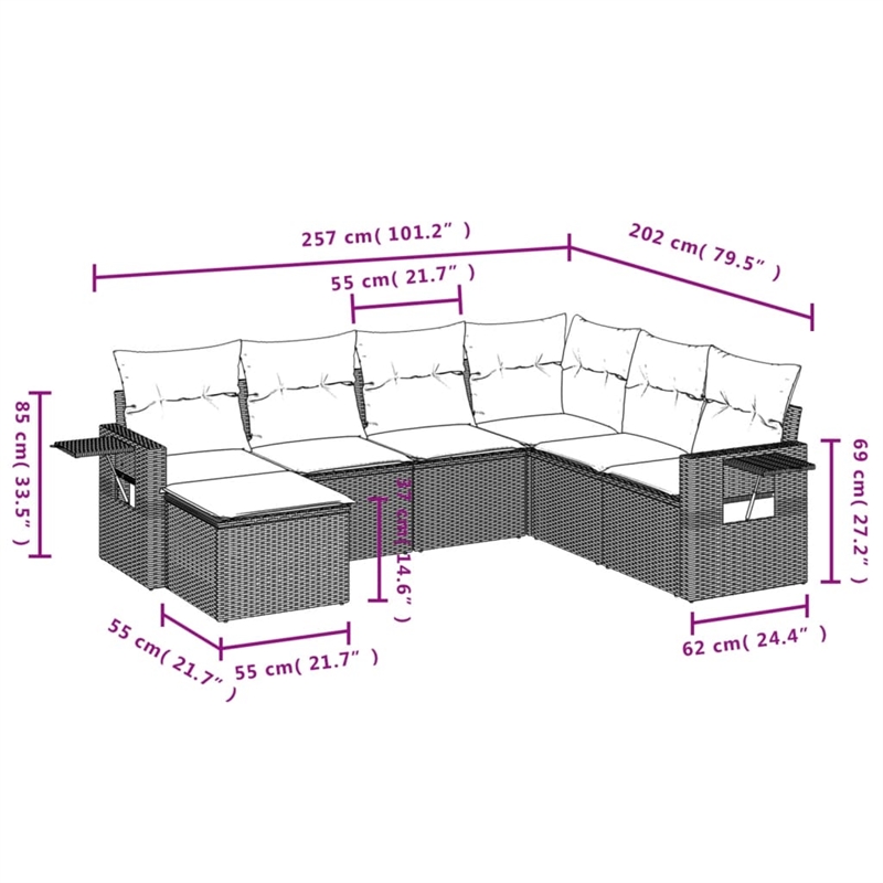 vidaXL Poly Rattan Large Sofa Set in Brown