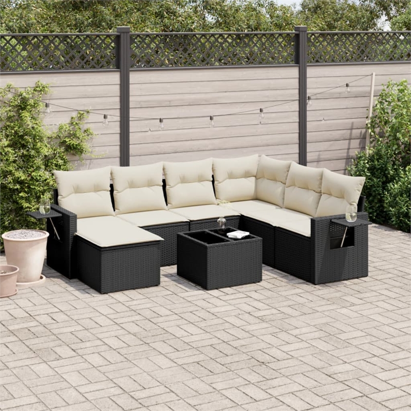 vidaXL 8 Piece Steel Small Sofa Set in Black/White/Cream
