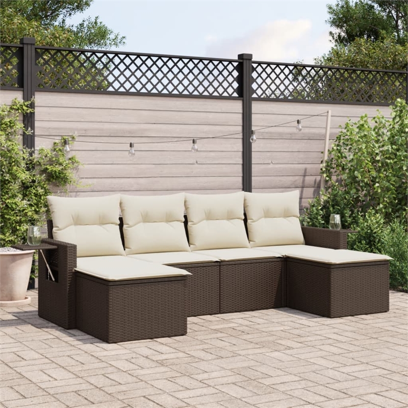vidaXL 6 Piece Poly Rattan Large Sofa Set in Brown