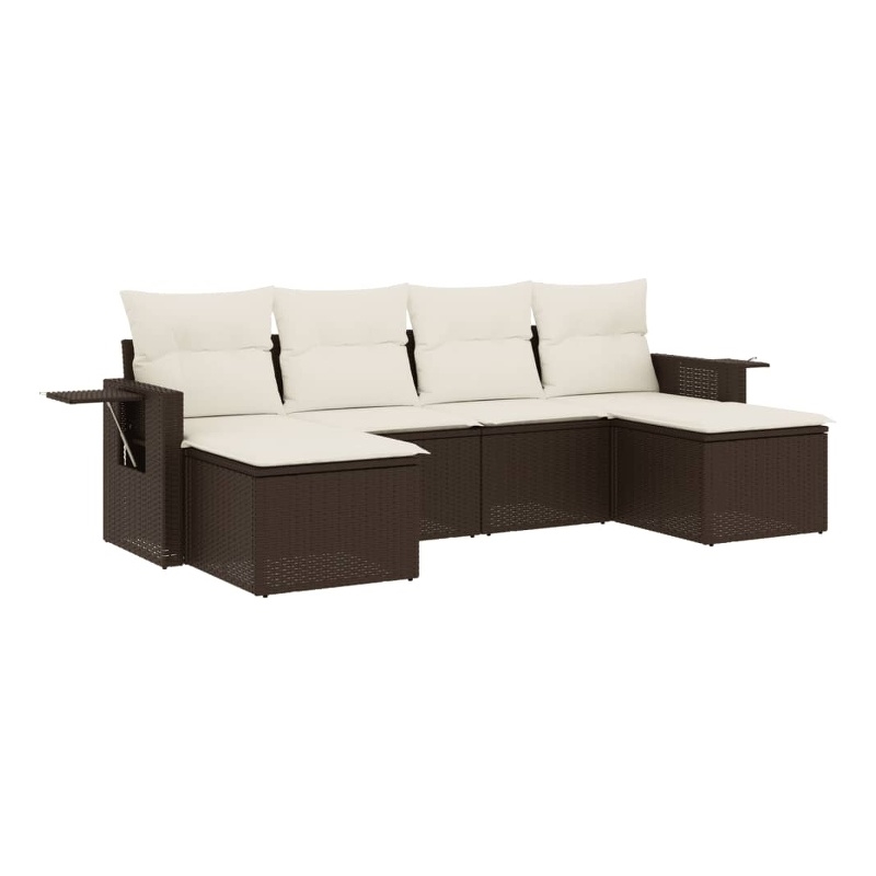 vidaXL 6 Piece Poly Rattan Large Sofa Set in Brown