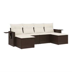 vidaXL 6 Piece Poly Rattan Large Sofa Set in Brown