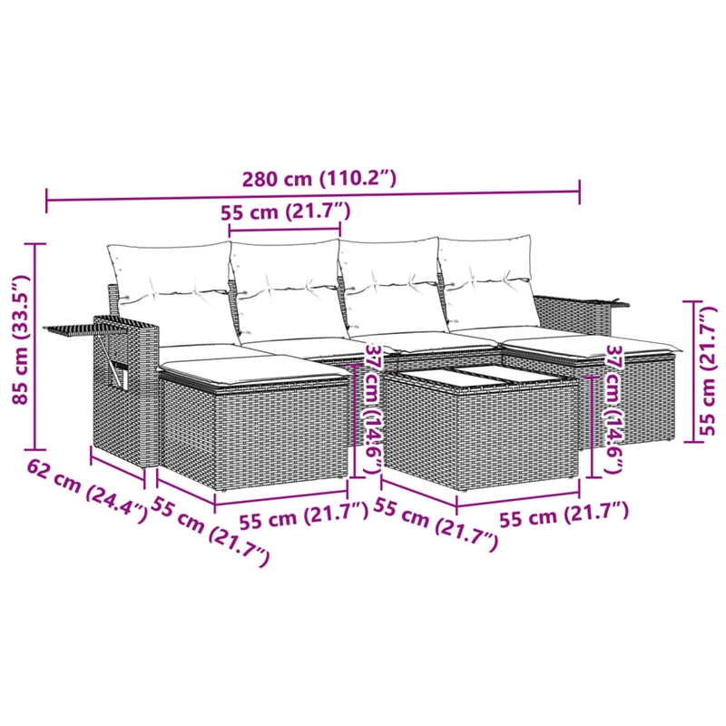 vidaXL 7 Piece Poly Rattan Sofa Set in Gray
