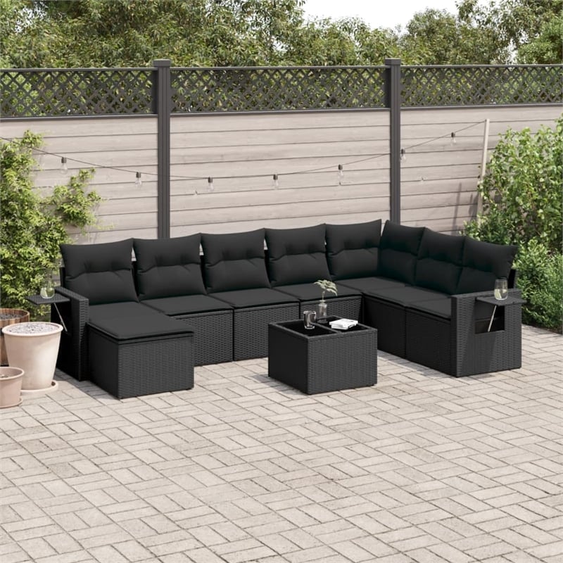 vidaXL 9 Piece Poly Rattan Sofa Set in Black