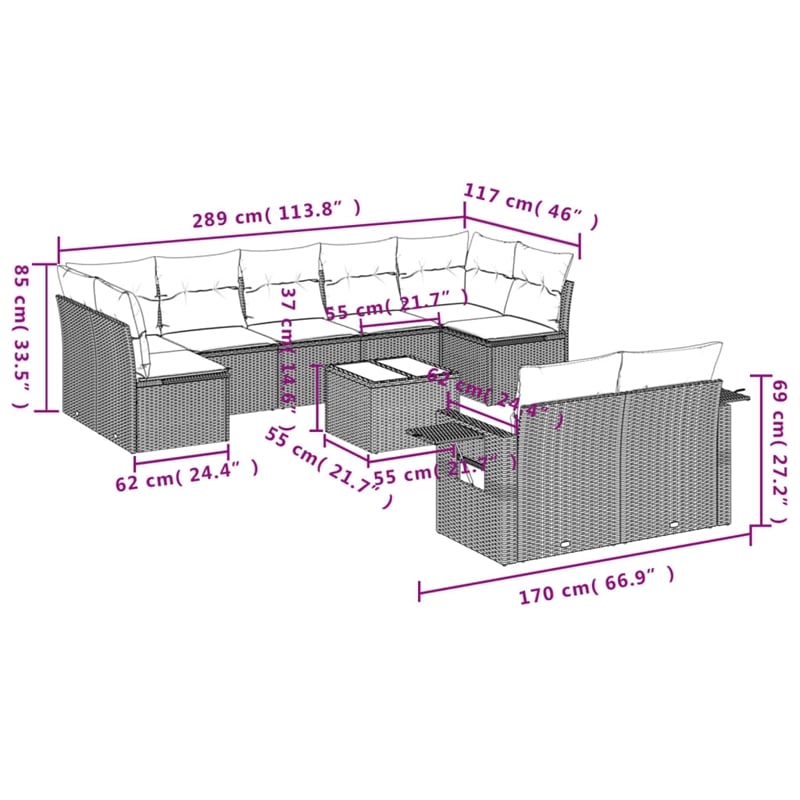 vidaXL 10 Piece Steel Sofa Set in Gray