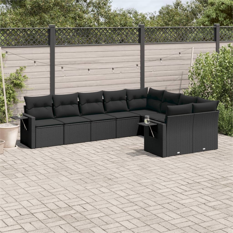 vidaXL 9 Piece Poly Rattan Large Sofa Set in Black