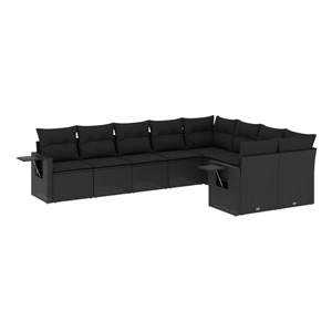 vidaXL 9 Piece Poly Rattan Large Sofa Set in Black