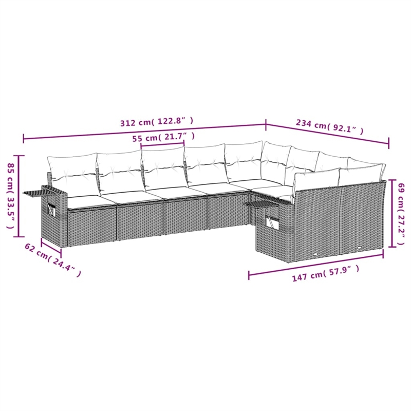 vidaXL 9 Piece Steel Large Sofa Set in Black