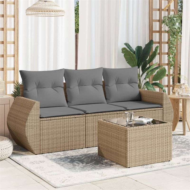 vidaXL Poly Rattan Sofa Set in Beige