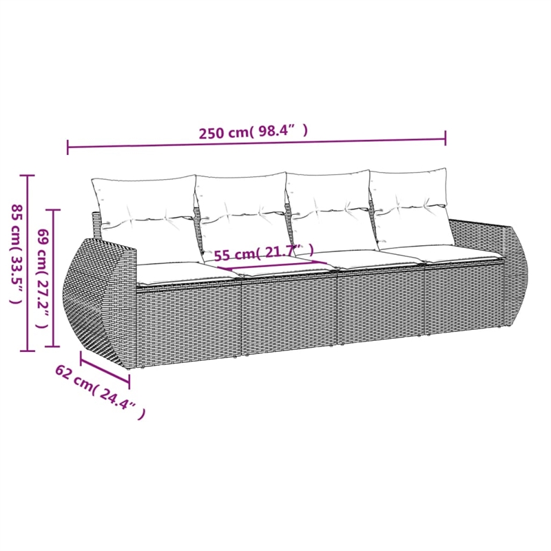 vidaXL 4 Piece Poly Rattan Large Sofa Set in Gray
