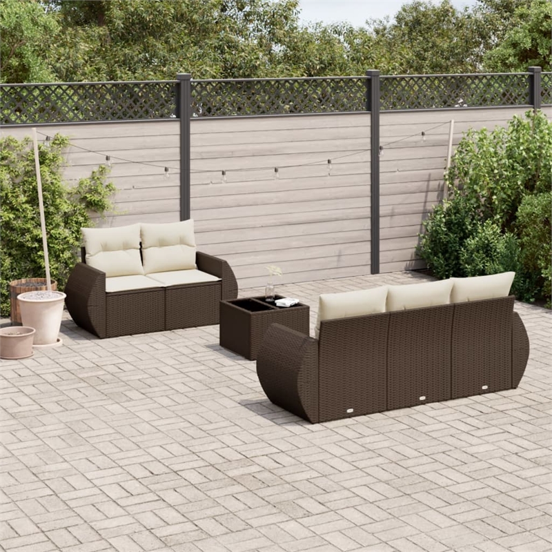 vidaXL 6 Piece Steel Sofa Set in White/Brown/Cream