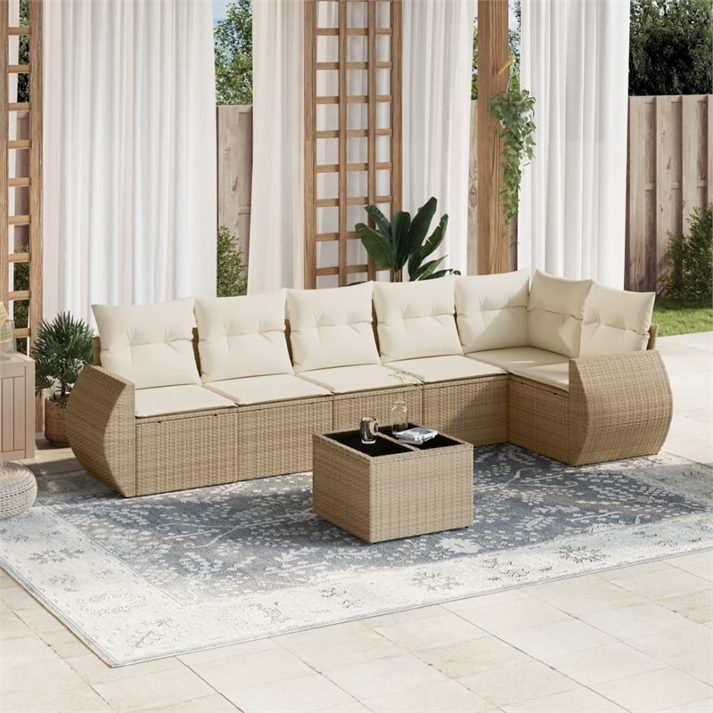 vidaXL Poly Rattan Large Sofa Set in Beige