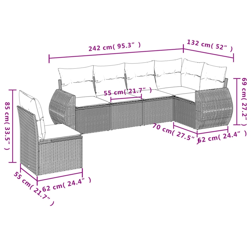 vidaXL Poly Rattan Large Sofa Set in Gray